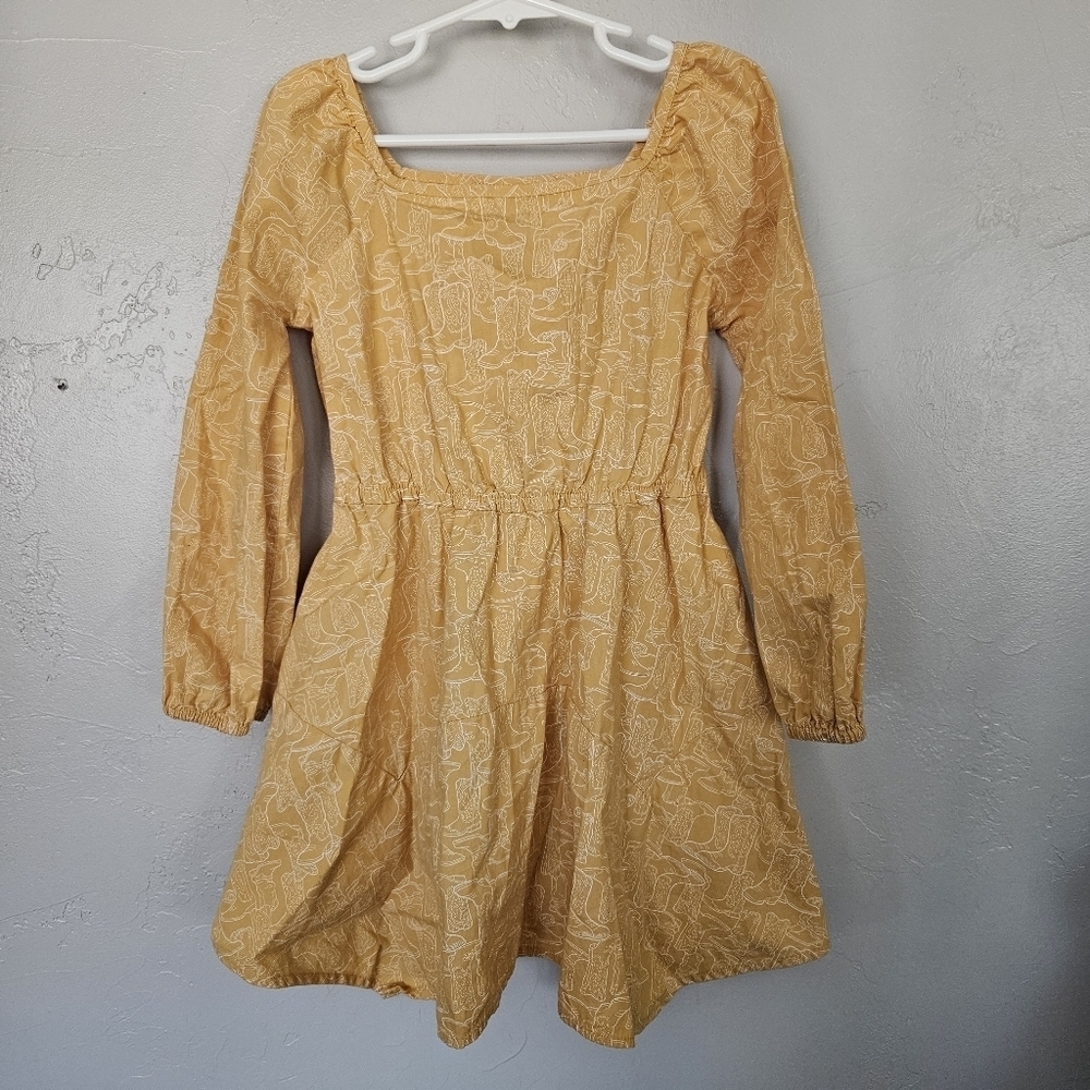 Wrangler Little Girl Small Yellow Long Sleeve Dress Cowgirl Boot Pattern Western